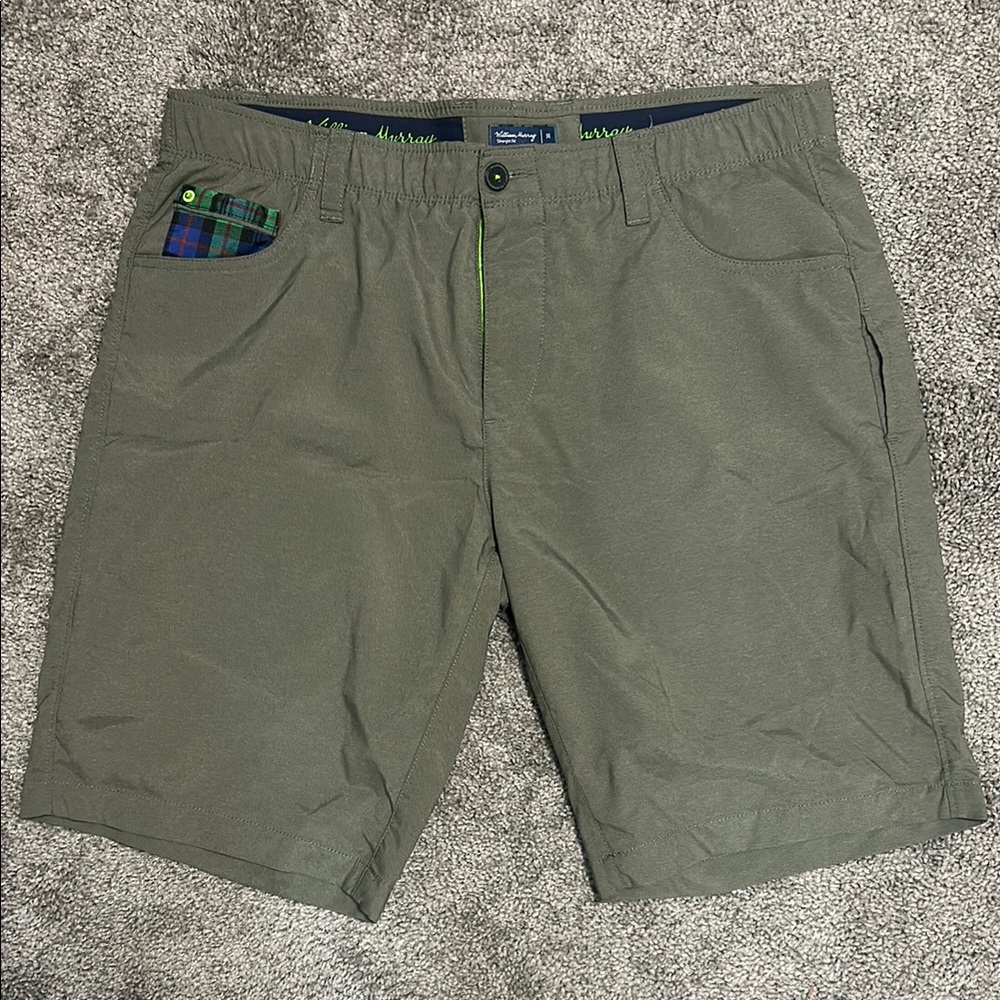 William Murray Golf Khaki Shorts with Plaid Accent